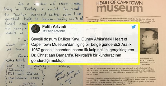 1960'lı Yıllarda Güney Afrikalı Kalp Cerrahına Mektup Yazıp Teşekkür Eden Tekirdağlı Kunduracı Ahmet Çuhacı