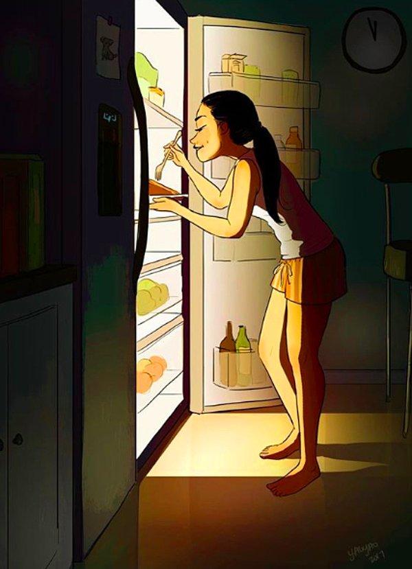 15. Elinize kaşığı alıp, buzdolabından istediğinizi yiyebilirsiniz. Kim karışabilir ki?