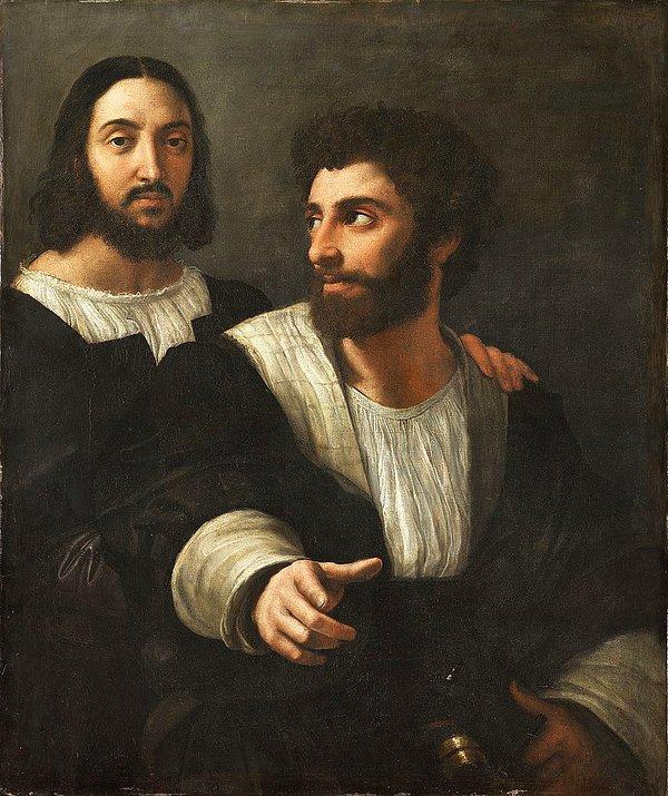 7. Raffaello Sanzio'nun otoportresi, ancak burada yalnız değil. Yakın bir arkadaşını da resmetmiş. Soldaki uzun saçlı olan Raffaello...