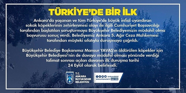 8. Ankara'da sokak köpeklerinin zehirlenmesine ilişkin davaya müdahil olunmasını isteyen Mansur Yavaş, bir hukukçu olarak süreci yakından takip edeceğini ifade etti; belediyenin katılım başvurusu da kabul edildi.