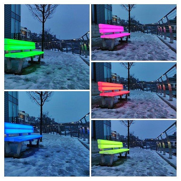 6. Sıkıcı sokaklara renk katan neon renkli banklar...