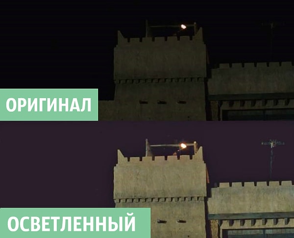 6. В фильме «Троя» над стеной можно увидеть оборудование для съемки. Если осветлить кадр, оно становится еще заметнее.
