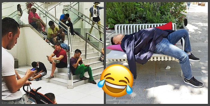 Страдания выглядят так: Фото, на которых мужчины, ожидают своих половинок в магазинах