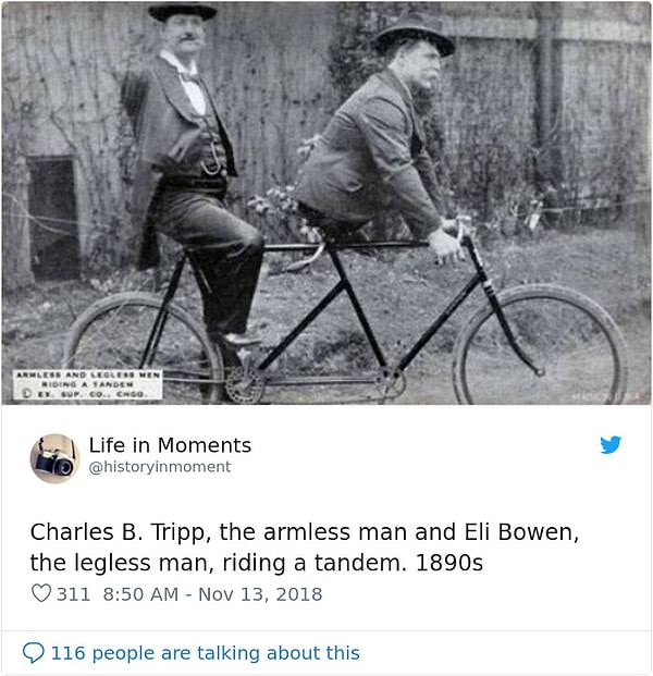 6. Безрукий Чарльз Трипп и безногий Эли Боуэн в тандеме, 1890-е