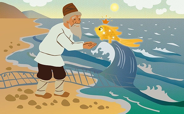 8. С помощью чего ловил рыбу старик в мультике "Сказка о рыбаке и рыбке"?