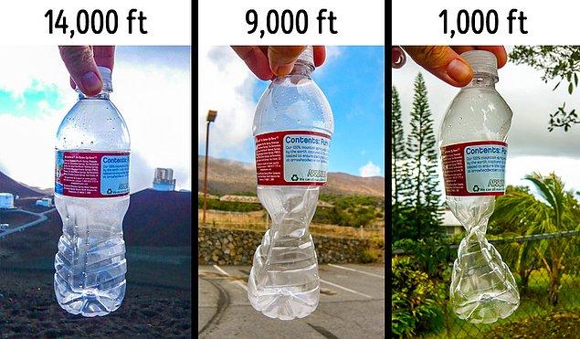 5. Bu kapalı plastik şişe hava basıncının yükseklikte nasıl değiştiği gösteriyor.