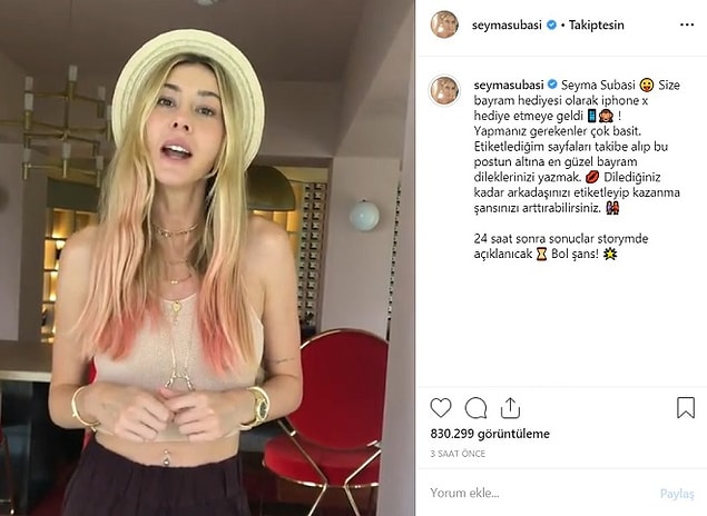 1. Şeyma Subaşı ile başlayalım! Hatırlarsınız ki geçtiğimiz hafta Instagram'dan çekiliş yapmıştı...