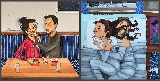 Теплые объятия и романтика на кухне: Карикатуры о нежностях от американской художницы