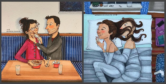 Теплые объятия и романтика на кухне: Карикатуры о нежностях от американской художницы