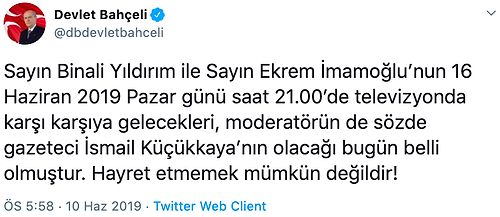 Bahçeli'den İsmail Küçükkaya Çıkışı: '16 Haziran'da Televizyon İzlemeyeceğim'