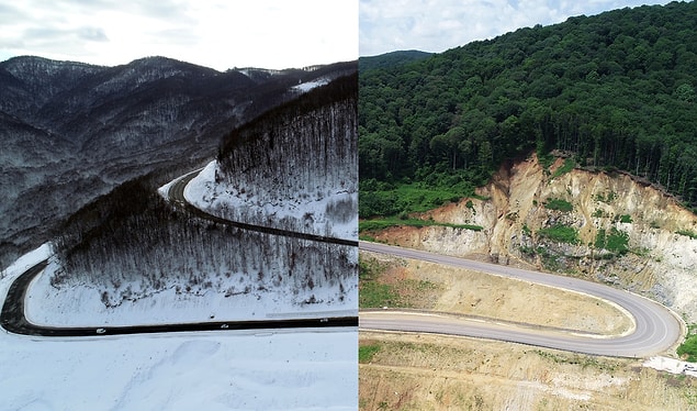 Kırklareli'nin Demirköy ilçesindeki yol ve ormanların yaz ve kış manzarası