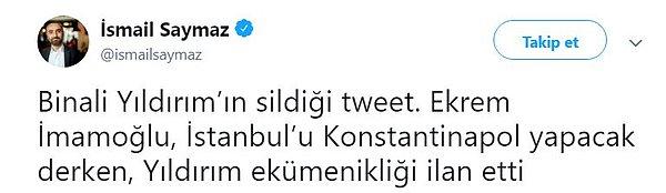 Yıldırım'ın, Türkiye'nin tanımadığı 'ekümenik' sıfatını kullanması sosyal medyanın gündemindeydi...