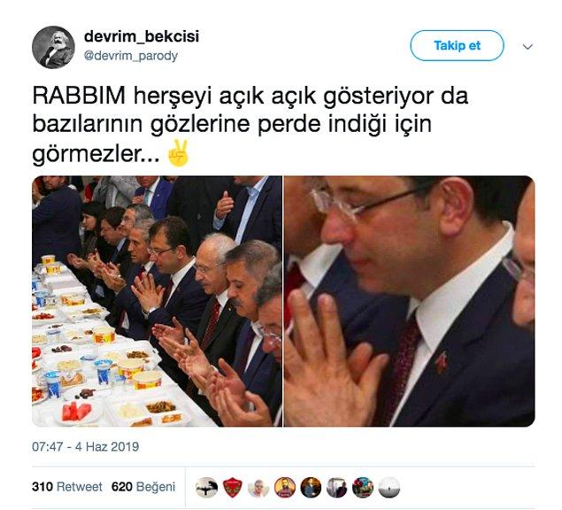 1. "Sosyal medyada paylaşılan bir gönderide, Cumhuriyet Halk Partisi (CHP) İstanbul Büyükşehir Belediye Başkan Adayı Ekrem İmamoğlu’nun yanında bulunan diğer kişilerden daha farklı bir şekilde dua ettiği iddia edildi."