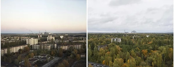 1. На фотографиях можно увидеть, как призрачный город, нетронутый со времен катастрофы, неумолимо разрушается и сдает свои позиции под натиском природы.