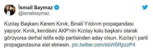 Kızılay Başkanı Kınık'ın açık siyasi pozisyon alması sosyal medyada eleştirildi...