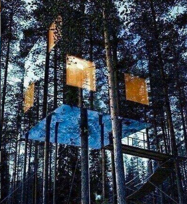 9. İsveç'te aynalarla 'kamufle' olmuş bir ağaç ev.