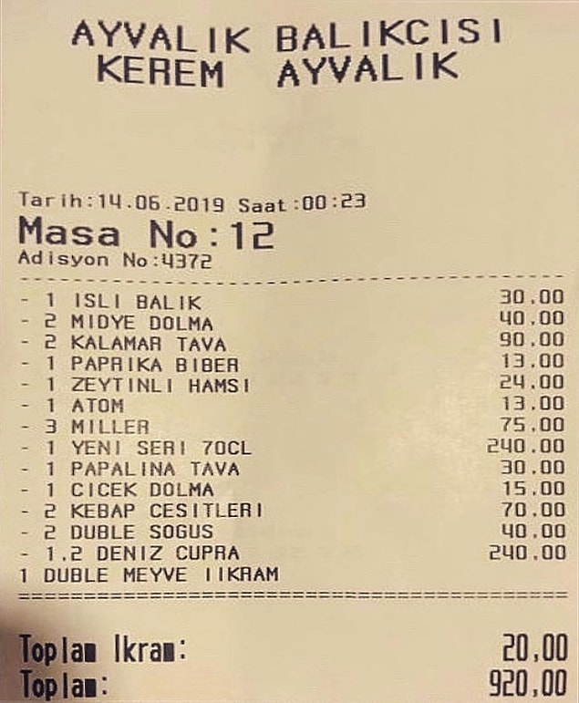 2. Ayvalık: Ayvalık Balıkçısı Kerem'in hesabını görenler Ayvalık için fazla olduğunu düşünüyor ama kişisel fikrim çok anormal olmadığı yönünde.