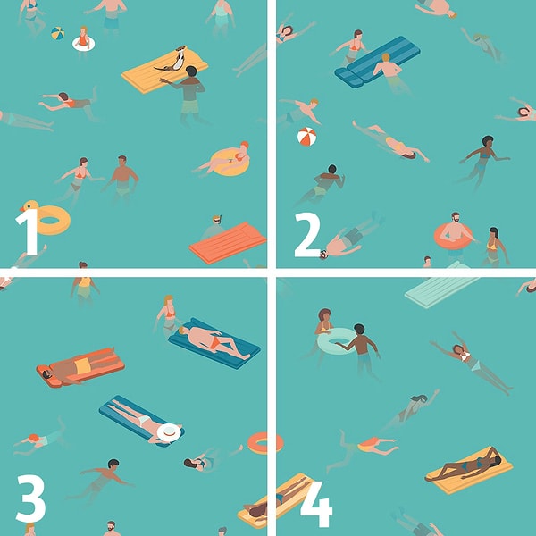 1. Найдите выдру и выберите номер части картинки, где она находится.