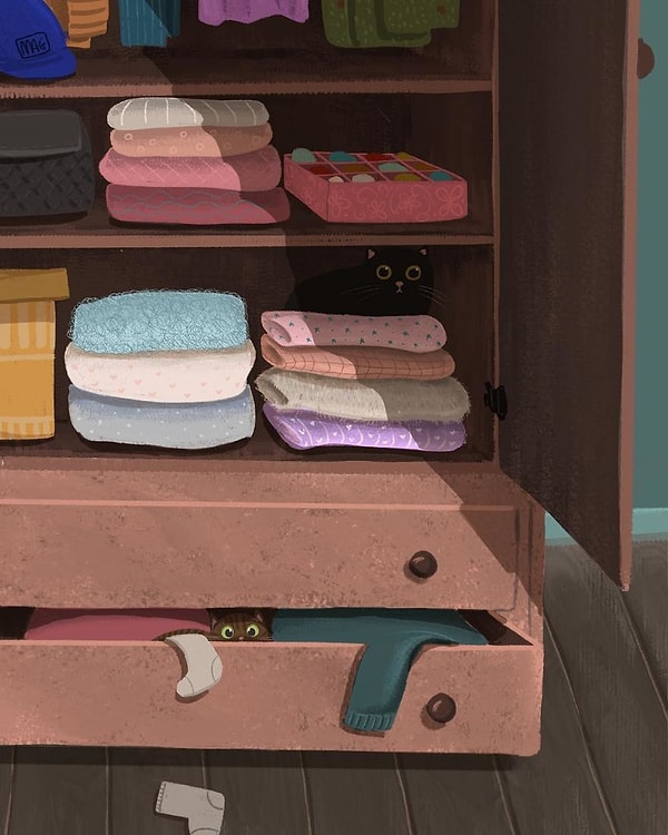 5. Маргарита искусно использует свои навыки, чтобы показать нам реальные повадки кошек, когда они живут вместе с людьми.