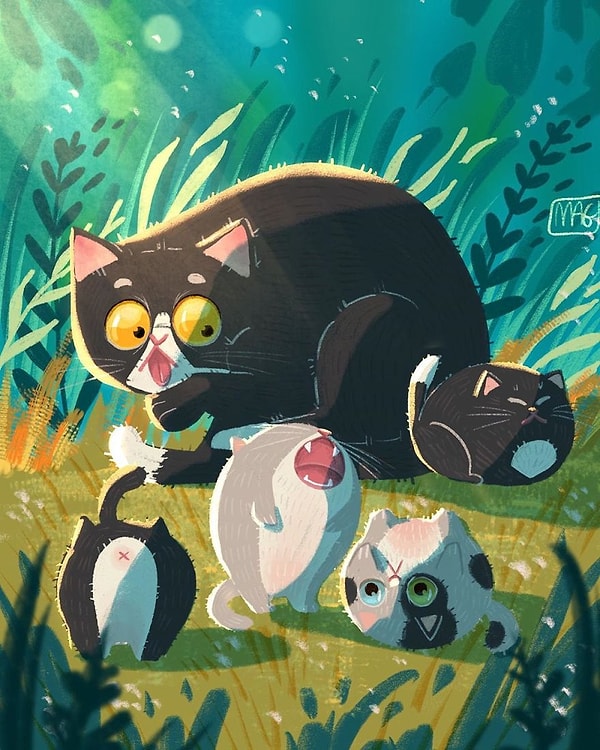 6. Тут пушистые проказники спят вместе с детьми, играют со старыми кассетами, участвуют в семейных поездках или просто взаимодействуют с другими кошками.