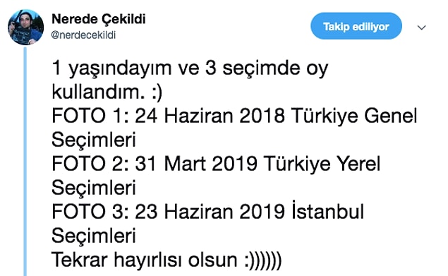Bu tweetten haberi olmayan aile, işte tam da o anları aslında kayıt altına almışlardı. Buyurun size kıdemli seçmen bebek :)