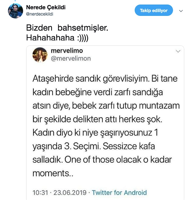 Sandık görevlisi arkadaşın attığı twitten de aile böyle haberdar oldu işte :)