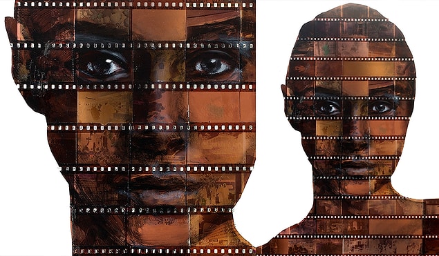 Nick Gentry aynı zamanda modası geçmiş medyayı yeniden yapılandırmak için, kesilmiş film negatiflerini boyayarak yeni bir portre serisi yarattı.