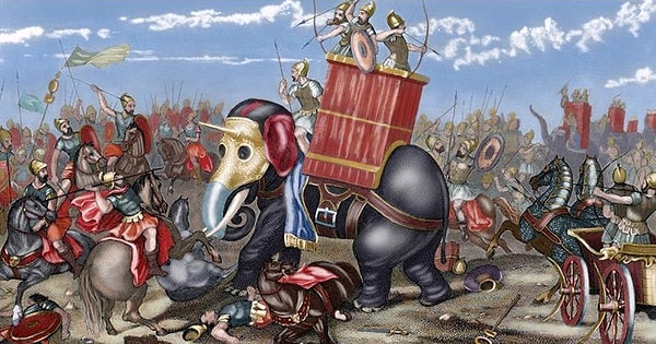 8. Какой карфагенский полководец повел армию, в которой были боевые слоны, через Альпы, чтобы атаковать Рим?