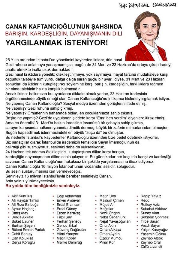 📌 49 isim Kaftancıoğlu için yazılan destek metnine imza attı.