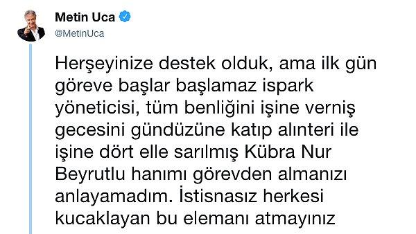 Bu iddiaları kendi üslubunca trollemeyen Metin Uca, bir fotoğraf paylaşarak İSPARK yöneticilerinden birinin işine son verildiğini paylaştı.