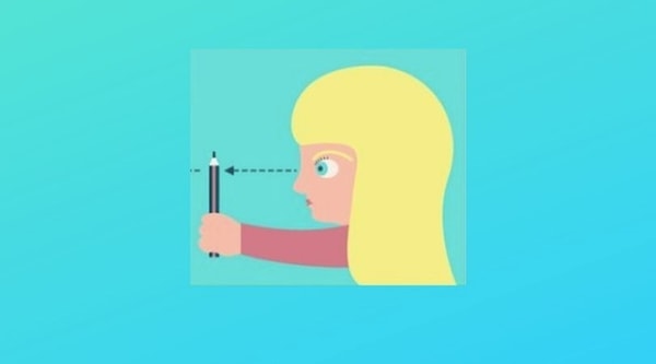 2. Возьмите в руку карандаш и вытяните перед носом. Прицельтесь на него глазами. Закрывайте по очереди один, затем второй глаз. Определите, при закрытии какого глаза предмет смещается сильнее?