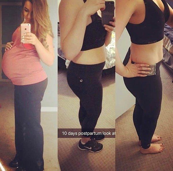 19. "Soldaki fotoğraf hamileliğimin 28. haftasında, ortadaki doğumdan 10 gün sonra ve sağdaki 3 ay sonra çekildi."