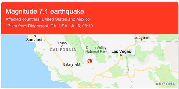Deprem 6 Temmuz günü meydana geldi. Şiddeti 7.1.