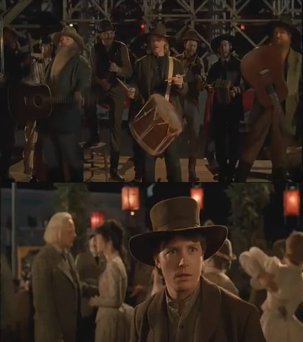 15. Местных музыкантов в этой сцене играют реальные участники группы ZZ Top. В один момент они даже крутят инструменты – их фирменное движение – и Марти это замечает.