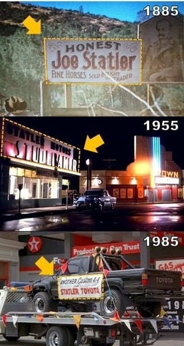 16. Семья Статлер, которая упоминается только в этих кадрах на заднем фоне, держит монополию на реализацию средств передвижения в Хилл-Вэлли, Калифорния, как минимум столетие.