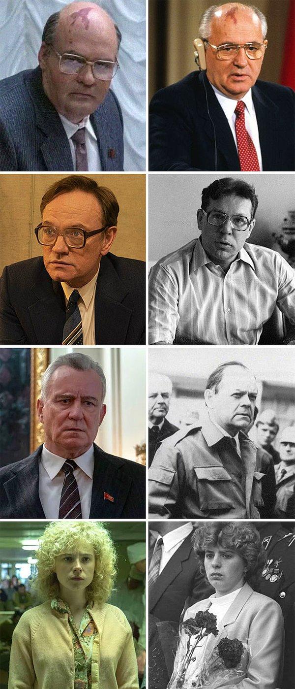 30. 'Çernobil' oyuncuları ve canlandırdıkları gerçek kişiler.