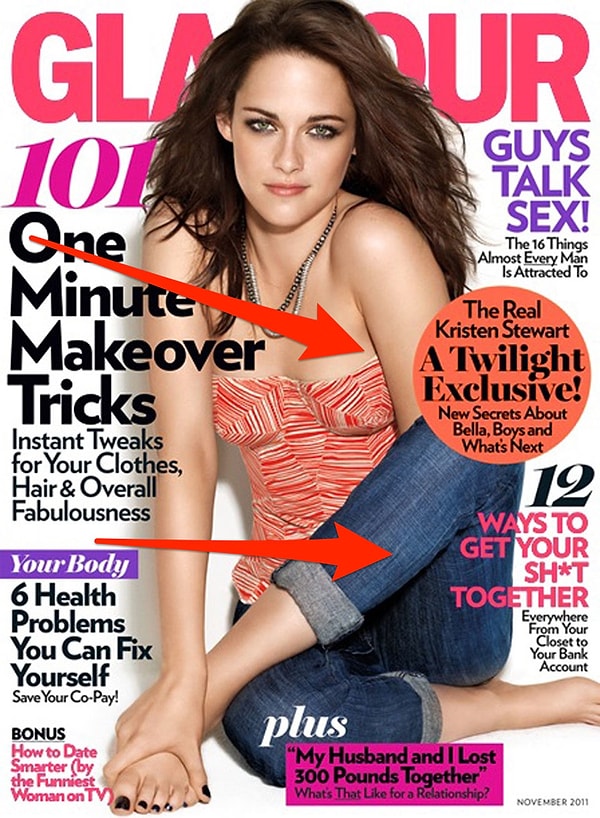 10. А Кристен Стюарт "лишилась" руки после неудачной ретуши.