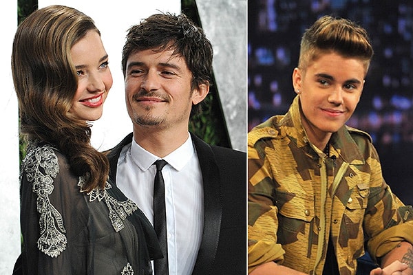 8. Орландо Блум - Миранда Керр - Джастин Бибер