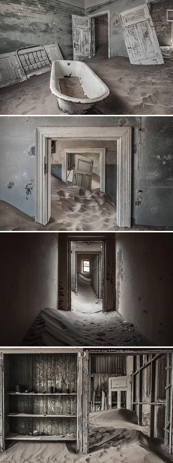 5. Покинутый город Колманскоп посреди пустыни Намиб. Когда-то здесь жили шахтеры, добывающие алмазы, но драгоценные камни закончились, и город вымер