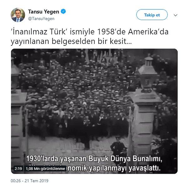 Tansu Yeğen tarafından Twitter'da paylaşılan belgeselin kısa versiyonu oldukça ilgi çekti.