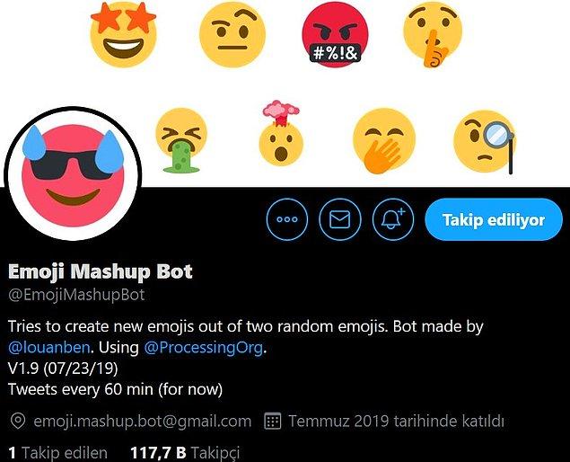 Her saat başı değişik emojileri birleştirmesiyle ortaya çıkan yeni emojileri paylaşan bir bot hesabı, Twitter'da kısa sürede takipçi topladı.