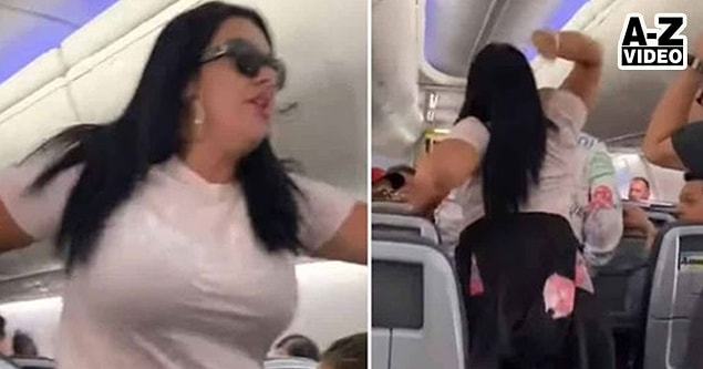ABD'de yaşanan ola başka bir yolcu tarafından kaydedilirken, olay çıkartan çift uçaktan indirildi.