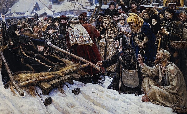 1. Какому событию посвящена картина В. И. Сурикова «Боярыня Морозова»?