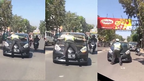 Kırmızı Işıkta Geçen Şoförü Durdurmak İçin Aracın Üzerine Atlayan Trafik Polisi