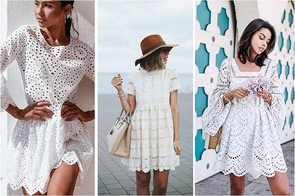 Koyu renk elbiselerden ziyade bu kısa beyaz elbiseler ayrı bir hava kattı kadınlara. Hem günlük hem de özel bir etkinlikte tercih edebilirsiniz.