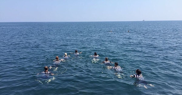 3. Чья фраза: «Красиво плывет эта группа в полосатых купальниках!»?