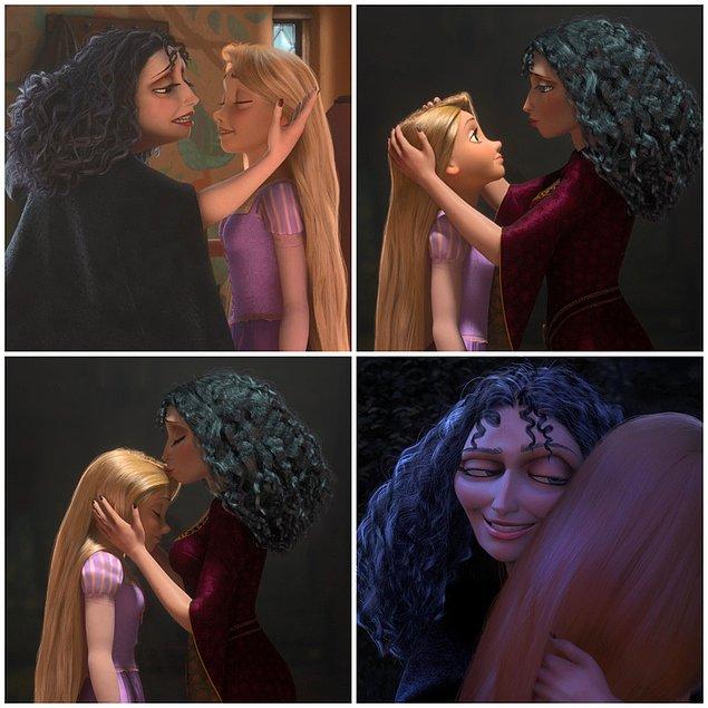 7. 2010 yapımı 'Tangled' filminde Anne Goethel, Rapunzel'e olan 'sevgisini' her zaman saçına dokunarak gösteriyor. Her sevgi gösterisinde Rapunzel'i başından öperek saçına dokunuyor.