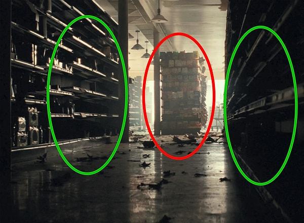 13. 2018 yapımı 'A Quiet Place' filminde marketteki neredeyse bütün rafların boş olduğunu, yalnızca hışırtılı paketlerin olduğu rafın dolu olduğunu görüyoruz. Bunun nedeni ise insanların bu paketleri açarken gürültü yaparak kendilerini riske atmak istememeleri.