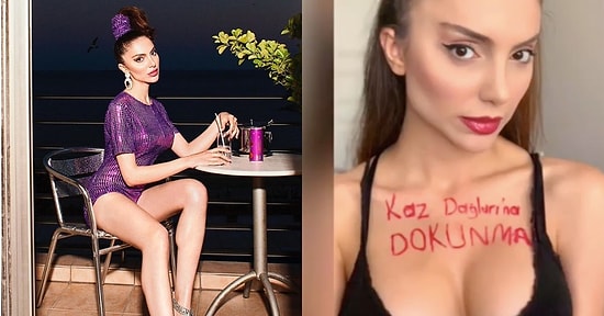 Elif Kaya'nın Ardından Manken Tuğçe Aral da Vücuduna 'Kaz Dağları'na Dokunma' Yazarak Ağaçların Kesilmesini Protesto Etti