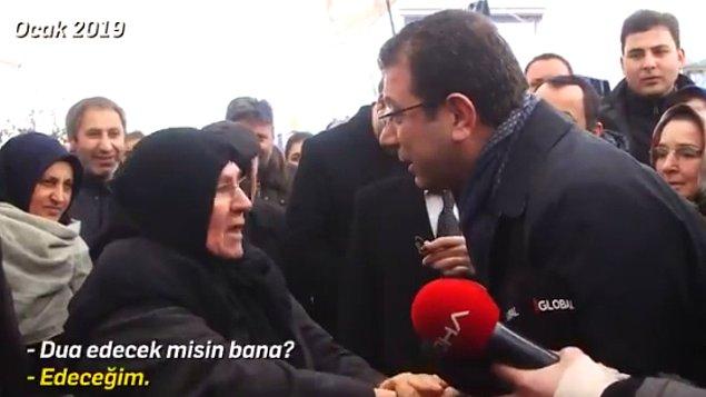 Mahruze Teyze ve Ekrem İmamoğlu, seçim kampanyasında Sultanbeyli Pazarı'nda karşılaşmıştılar.